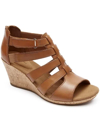 Rockport Briah Gladiator Womens Cork Open-toe Wedge Heels In Brown
