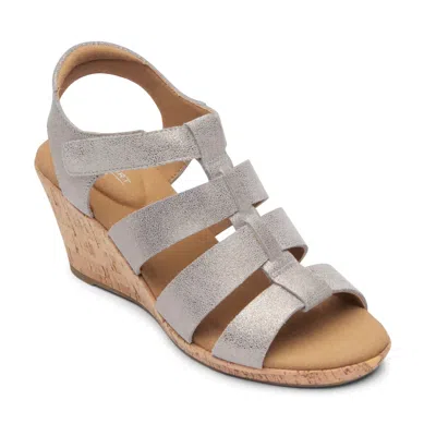 Rockport Briah New Sandals Womens Taupe Leather Wedge Heel Gladiator Rhs8341 In Gray