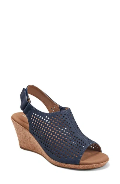 Rockport Briah Perforated Slingback Wedge Sandal In Navy