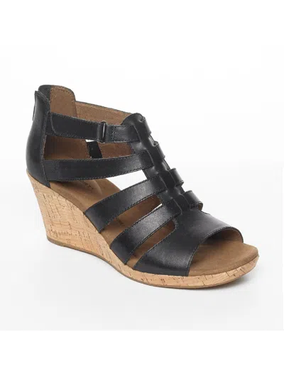 Rockport Briah Womens Faux Leather Pull On Gladiator Sandals In Black