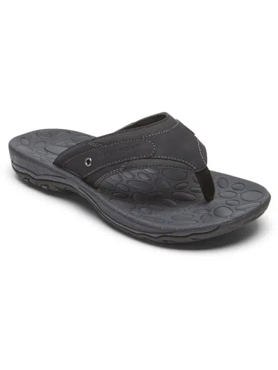 Rockport Hayes Mens Cushioned Footbed Toe-post Flip-flops In Black