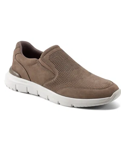 Rockport Men's Jaimin Round Toe Slip-on Casual Sneakers In Dark Taupe Leather