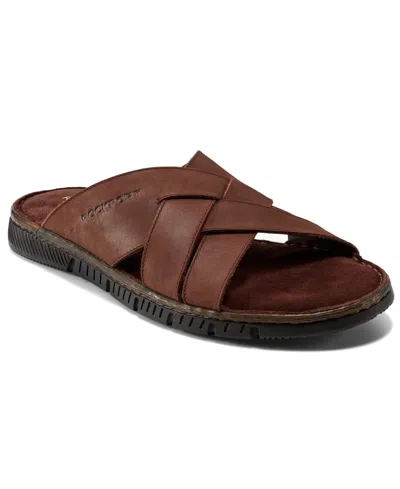 Rockport Men's Jaya Slip-on Casual Flat Sandals In Dark Natural Leather