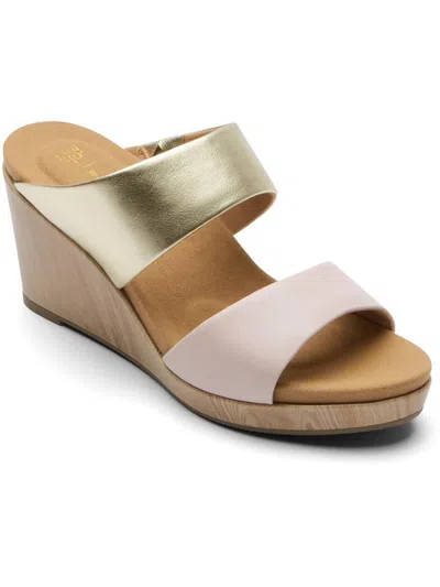 Rockport Oj Briah Two Band Womens Leather Slip On Wedge Sandals In Multi