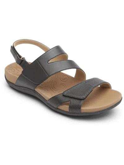 Rockport Ridge Asym Velcro Womens Leather Embossed Flat Sandals In Grey