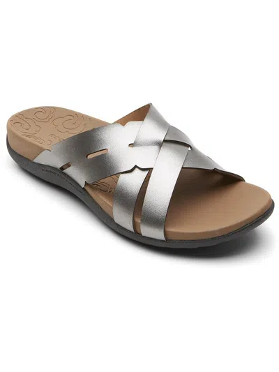 Rockport Ridge Womens Faux Leather Woven Slide Sandals In Silver
