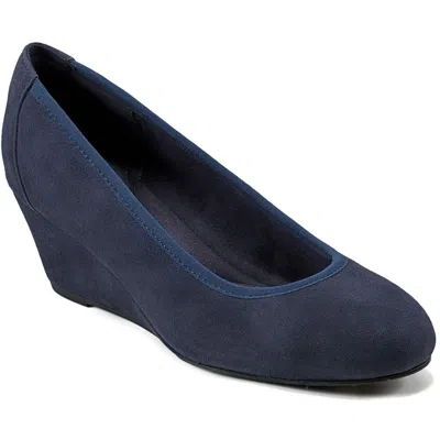 Rockport Rita Womens Solid Man Made Wedge Heels In Navy Suede