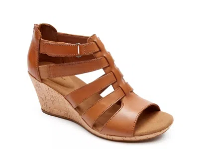 Rockport Wide Width Briah Gladiator Wedge Sandal In Brown