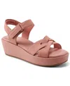 Rockport Women's Amira Strappy Open Toe Casual Wedge Sandals In Dusty Rose Nubuck