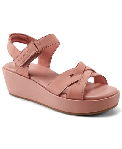 Rockport Women's Amira Strappy Open Toe Casual Wedge Sandals In Dusty Rose Nubuck