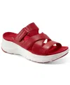 Rockport Women's Qwyn Slip-on Strappy Casual Wedge Sandals In Red Leather