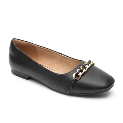 Rockport Women's  Zoie Ci9673 Ballet Flats Black Leather Square Toe Slip On Htat254