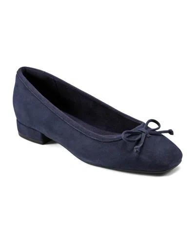 Rockport Women's Sadie Square Toe Slip-on Ballet Dress Flats In Navy Suede