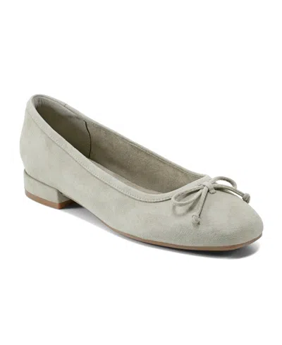 Rockport Women's Sadie Square Toe Slip-on Ballet Dress Flats In Stone Moss Suede