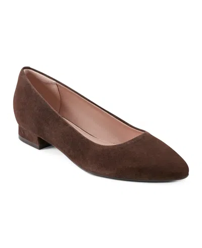 Rockport Women's Tessa Total Motion Pointy Toe Dress Flats In Dark Brown Suede
