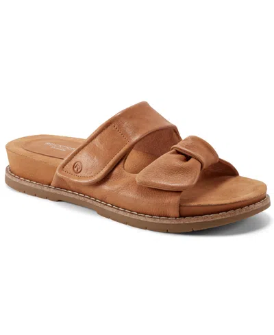 Rockport Women's Zova Open Toe Casual Flat Sandals In Medium Natural Leather