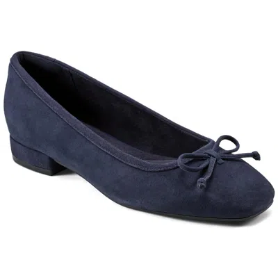 Rockport Womens Bow Leather Ballet Flats In Blue