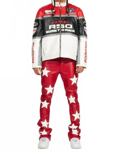 Rockstar Original Steen Stacked Flare Faux Leather Jeans In Red