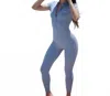 Rockstar Peach Scuba Short Sleeve Zip Jumpsuit In Blue In Blue