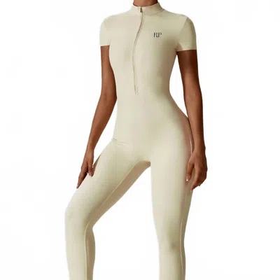Rockstar Peach Scuba Short Sleeve Zip Jumpsuit In Yellow In Neutral