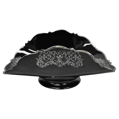 Pre-owned Rockwell Silver Company Vintage Rockwell Black Amethyst Glass Sterling Silver Overlay Centerpiece Dish In Purple