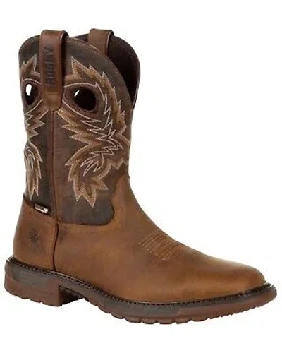 Pre-owned Rocky Men's Ride Flx Waterproof Pull On Western Boot - Square Toe - Rkw0336 In Brown