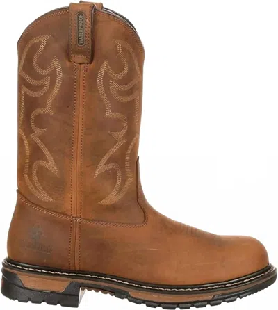 Rocky Men's Western Work Boot In Aztec Crazy Horse In Brown