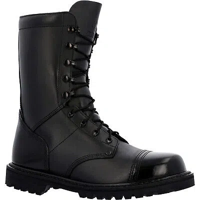 Pre-owned Rocky Mens Lace Up Jump Black Leather Military Boots