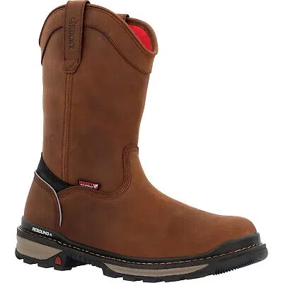 Pre-owned Rocky Mens Rams Horn Wp Pull-on Ct Crazy Horse Leather Work Boots