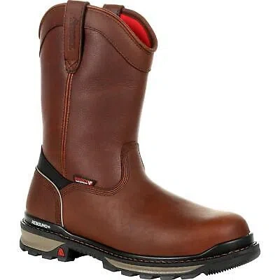 Pre-owned Rocky Rams Horn Waterproof Composite Toe Pull-on Work Boot In Brown