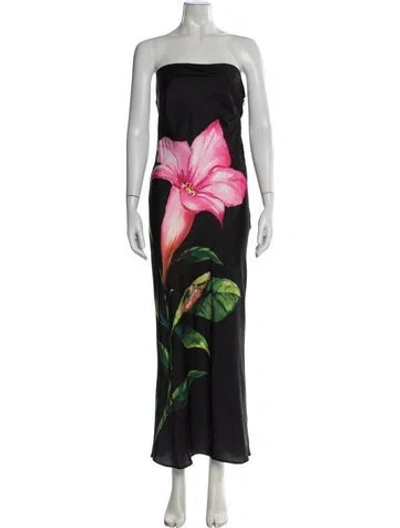 Pre-owned Rococco Sands Floral Print Long Dress In Black