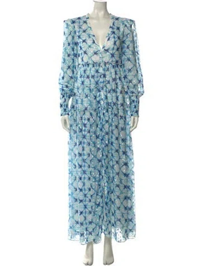 Pre-owned Rococco Sands Floral Print Long Dress In Blue