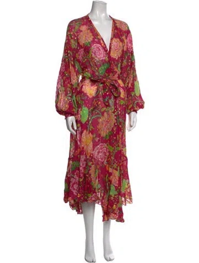 Pre-owned Rococco Sands Floral Print Long Dress In Pink