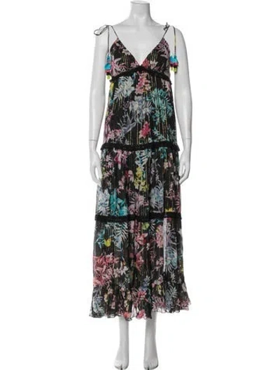 Pre-owned Rococco Sands Floral Print Long Dress W/ Tags In Black