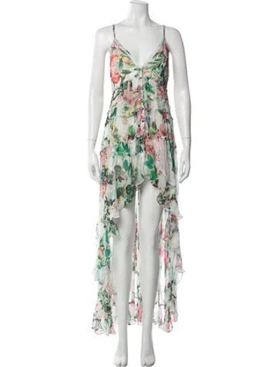 Pre-owned Rococco Sands Floral Print Long Dress In White