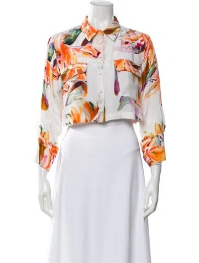 Pre-owned Rococco Sands Floral Print Long Sleeve Blouse W/ Tags In White