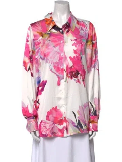 Pre-owned Rococco Sands Floral Print Long Sleeve Button-up Top In Pink