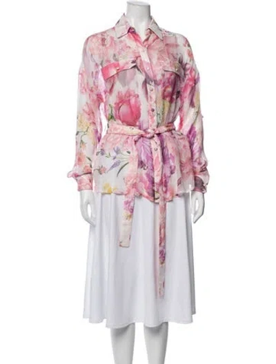 Pre-owned Rococco Sands Floral Print Long Sleeve Button-up Top In Purple