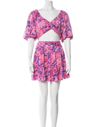 Pre-owned Rococco Sands Floral Print Skirt Set In Purple