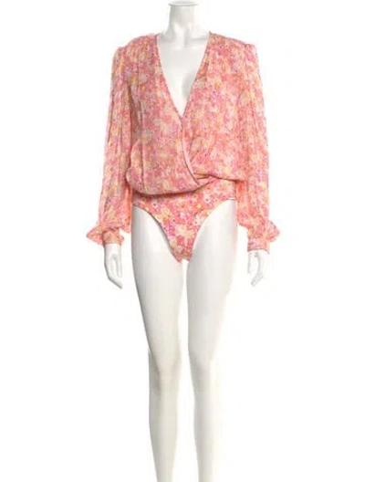 Pre-owned Rococco Sands Floral Print V-neck Bodysuit W/ Tags In Pink