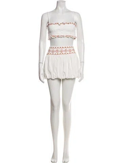 Pre-owned Rococco Sands Graphic Print Embroidered Accent Short Set In White
