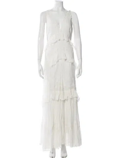 Pre-owned Rococco Sands Lace Pattern Long Dress In White