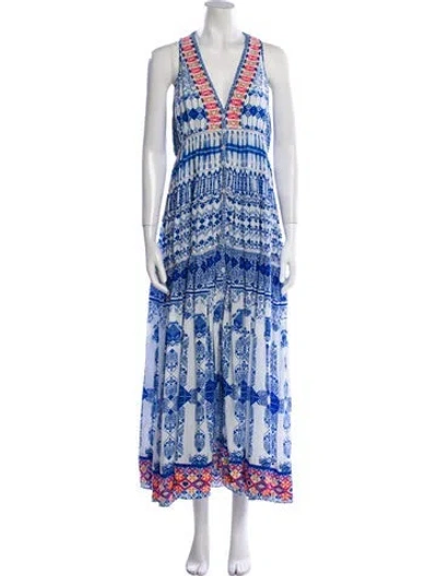 Pre-owned Rococco Sands Printed Long Dress In Blue