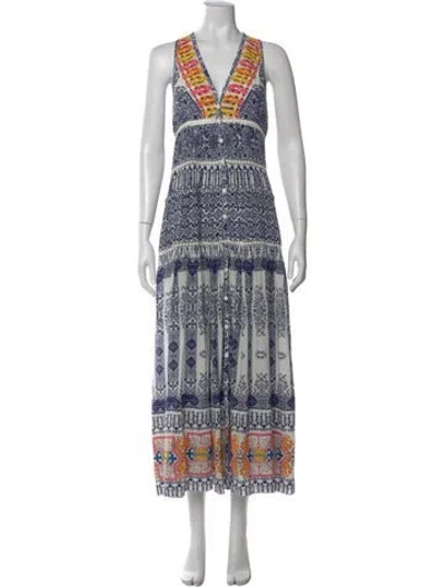 Pre-owned Rococco Sands Printed Long Dress In Blue