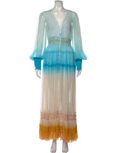 Pre-owned Rococco Sands Printed Long Dress In Blue