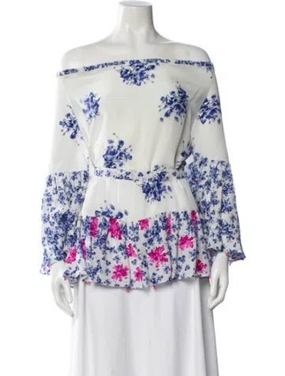 Pre-owned Rococco Sands Silk Floral Print Blouse In White