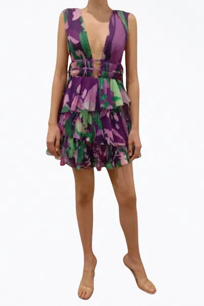 Rococo Sand Aerin Pleated Cutout Chiffon Mini Dress In Purple In Multi