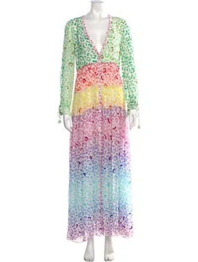 Pre-owned Rococo Sand Animal Print Long Dress In Green