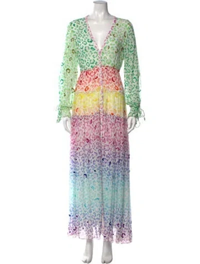 Pre-owned Rococo Sand Animal Print Long Dress In White