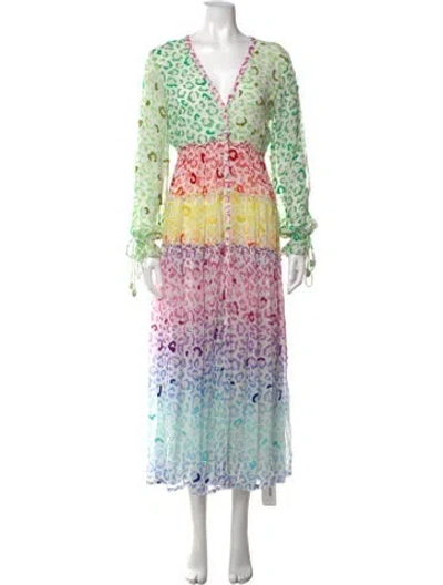 Pre-owned Rococo Sand Animal Print Midi Length Dress In White